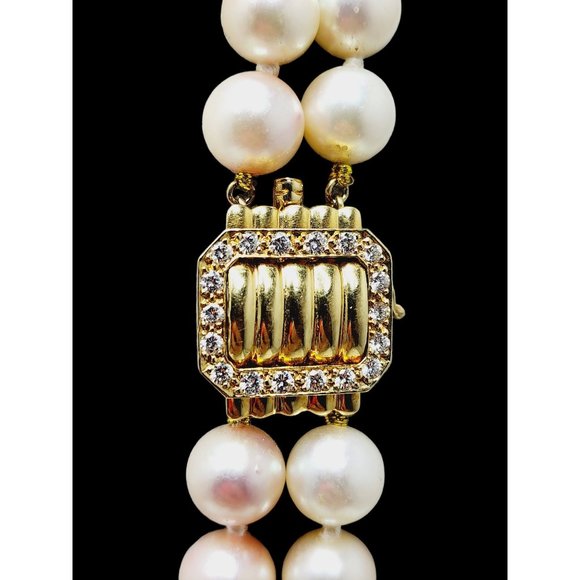 Vintage Signed Honora 14kt Gold & Diamond Double Strand Natural Pearl Necklace ( - Picture 4 of 8